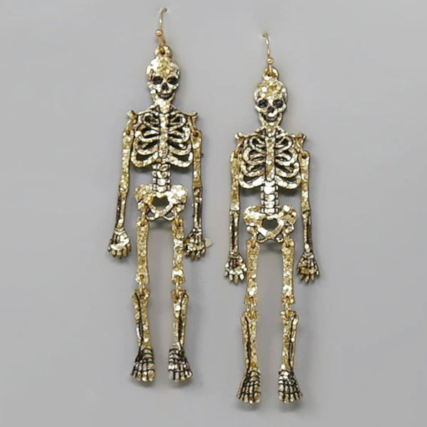 Skeleton Dangle Earrings - gold