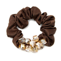 Scrunchie with cube beads - brown