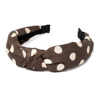 Satiny polka dot knotted headband - brown