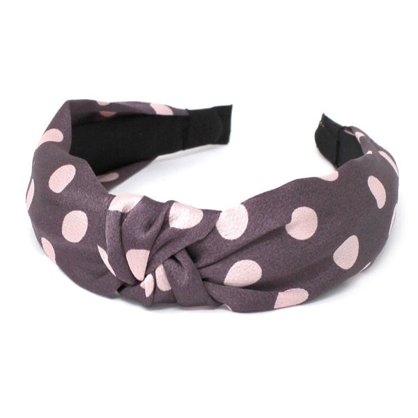 Satiny polka dot knotted headband - purple