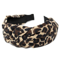 Corduroy leopard print headband with top knot