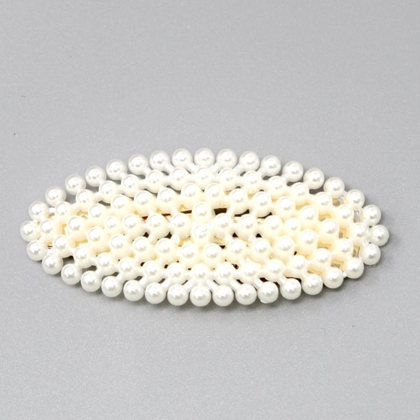 Oval faux pearl hair clip - gold